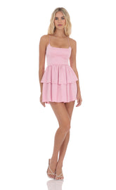 Satin Ruffle Dress in Pink