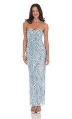 Sequin Pattern Maxi Dress in Sky Blue