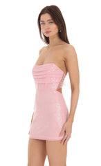 Sequin Strapless Corset Dress in Pink