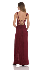 Lace Ruffle Sleeve Maxi Dress in Wine