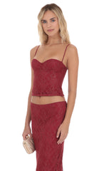 Gold Thread Lace Top in Burgundy