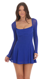 Shimmer Draped Fit and Flare Dress in Blue