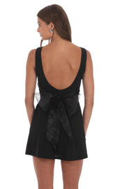 High Neck Back Bow Dress in Black