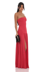 Strapless Drop Waist Maxi Dress in Red