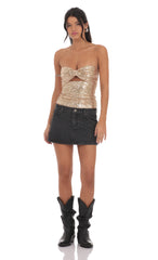 Sequin Cutout Strapless Top in Gold