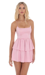 Satin Ruffle Dress in Pink