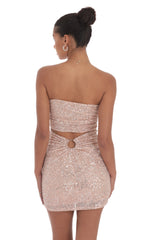 Sequin Strapless Mini Dress in Rose Gold
