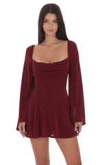 Slinky Flare Sleeve Dress in Burgundy