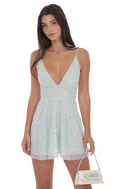 Sequin Glitter A-line Dress in Seafoam Blue