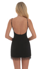 Beaded Fringe Dress in Black