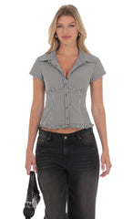 Button-Up Ruffle Top in Black Gingham