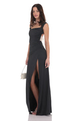 Open Back Bow Maxi Dress in Black