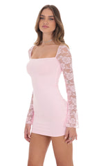 Floral Lace Long Sleeve Dress in Pink