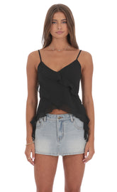 Ruffle Tassel Top in Black