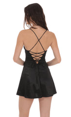 Satin Fit and Flare Dress in Black