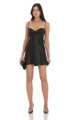 Satin Sweetheart Neck Dress in Black