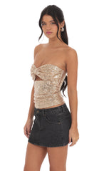 Sequin Cutout Strapless Top in Gold