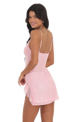 Sequin Ruffle Slit V-Neck Dress in Baby Pink