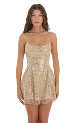 Sequin Mini Dress in Gold