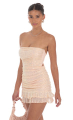 Sequin Ruched Bodycon Dress in Peachy Pink