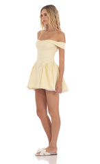 Off Shoulder Fit and Flare Dress in Yellow