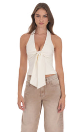 Front Tie Halter Top in Ivory