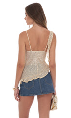 Asymmetrical Sequin Ruffle Top in Gold