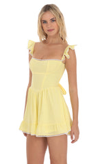 Embroidered Trim A-line Dress in Yellow