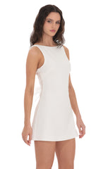 High Neck Back Bow Dress in White