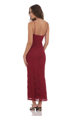 Lace Contour Maxi Dress in Red