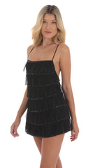 Mesh Sequin Ruffles Dress in Black