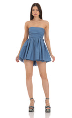 Strapless A-line Dress in Blue