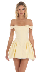 Off Shoulder Fit and Flare Dress in Yellow