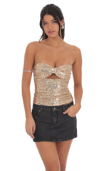 Sequin Cutout Strapless Top in Gold