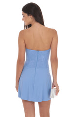Draped Waist Lace Corset Dress in Light Blue
