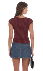 Striped Fitted Top in Maroon