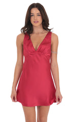 Satin V-Neck Open back Dress in Red