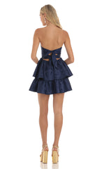 Jacquard Corset Mini Dress in Navy
