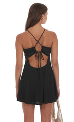 Shimmer Pinstripe Fit and Flare Dress in Black