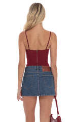 Sheer Mesh Corset Top in Maroon