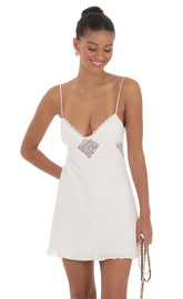 Lace Cutout Slip Dress in White