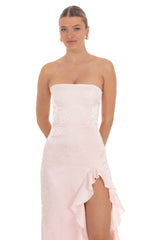 Satin Jacquard Back Bow Corset Maxi Dress in Pink