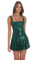Sequin Skater Dress in Green