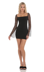 Sequin Long Sleeve Dress in Black