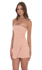 Strapless Rhinestone Bodycon Dress in Peachy Pink