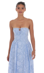 Floral Lace-Up Maxi Dress in Light Blue