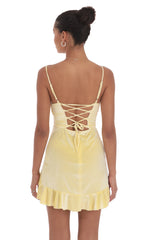 Velvet Ruffled Slit Dress in Yellow