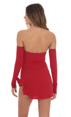 Crepe Ruffle Slit Bodycon Dress in Red