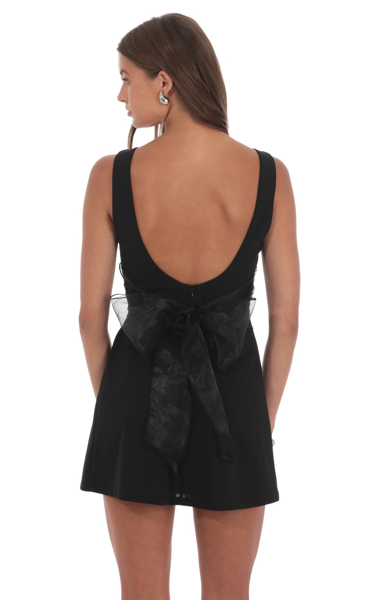 High Neck Back Bow Dress in Black