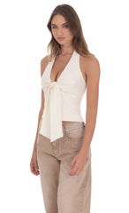 Front Tie Halter Top in Ivory
